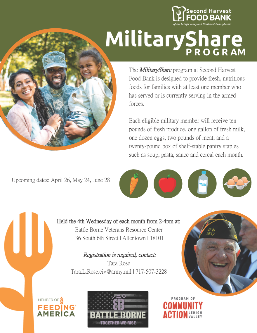 A flyer for the military share program.