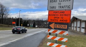 Route 611 detour sign south of Portland; road closed
