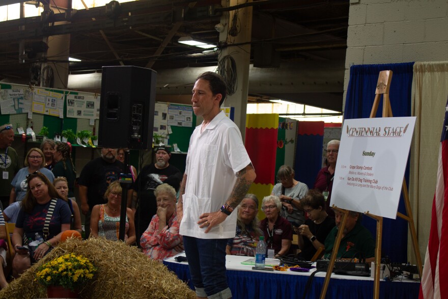 Mayor Matt Tuerk at the Allentown Fair grape stomping contest 2023