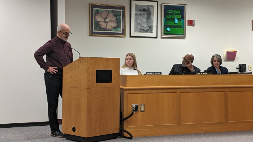East Penn social studies instructor John Gallagher speaking to the board