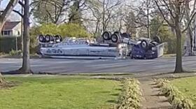 Overturned tanker truck