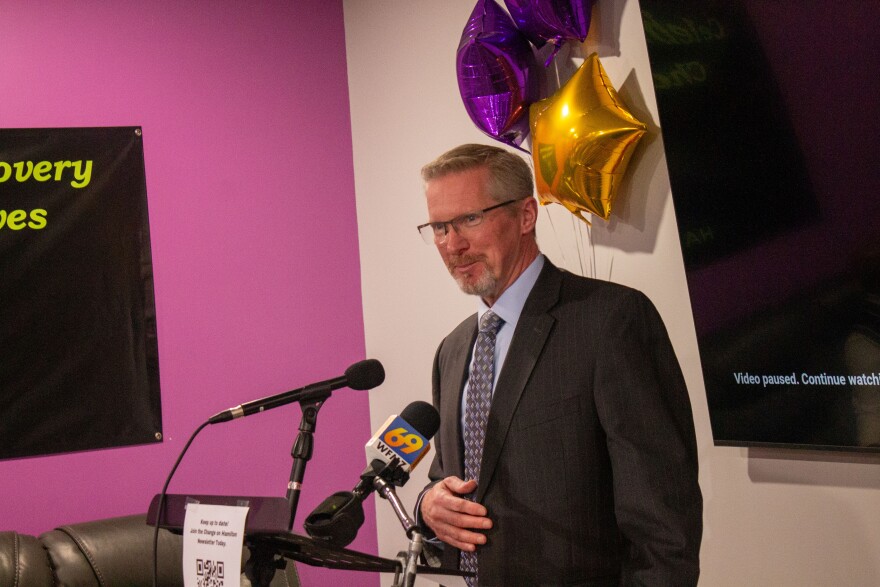 Lehigh County District Attorney Gavin Holihan speaking at Change on Hamilton