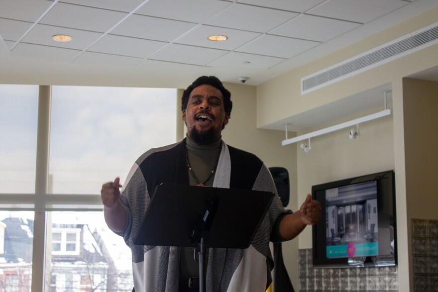 Khalid Taylor leading an interactive choir experience at the Allentown Art Museum, Jan. 30, 2025.