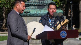 Senior Research Scientist Jason Hale, and his brother Wesley Hale, performing a traditional welcoming song.