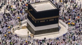 Muslim pilgrims walk around the Kaaba, the cubic building at the Grand Mosque, during the annual hajj pilgrimage, in Mecca, Saudi Arabia, on July 10, 2022.