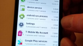 Cyberstalking victims often don't know they're being tracked through their own phone because spyware apps like mSpy use misleading labels (labeled "android.sys.process" here) and don't take up much data.