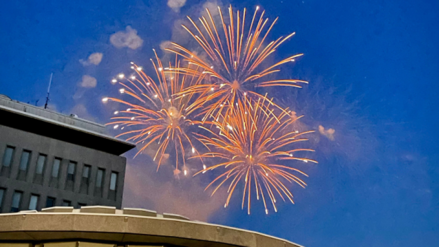 Fireworks explode in the sky