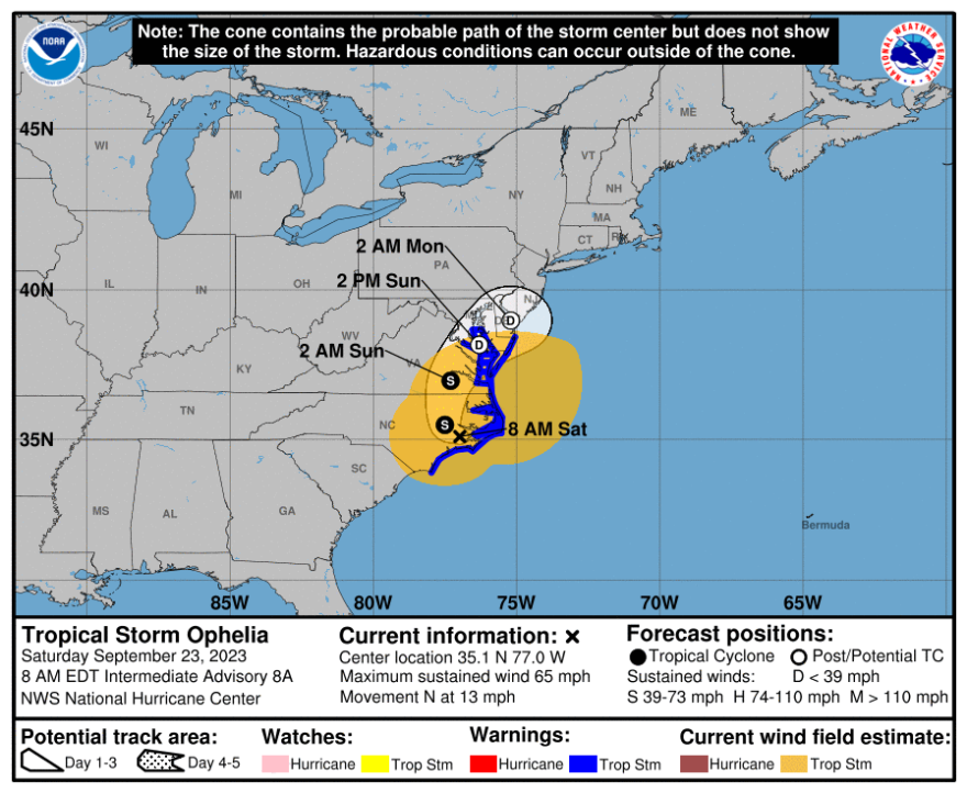 Tropical Storm Ophelia makes landfall and approaching Lehigh Valley; a  local event postponed