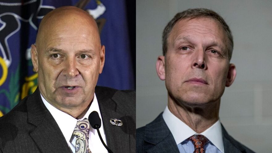 Pennsylvania state Sen. Doug Mastriano, left, and Pennsylvania Rep. Scott Perry, right.