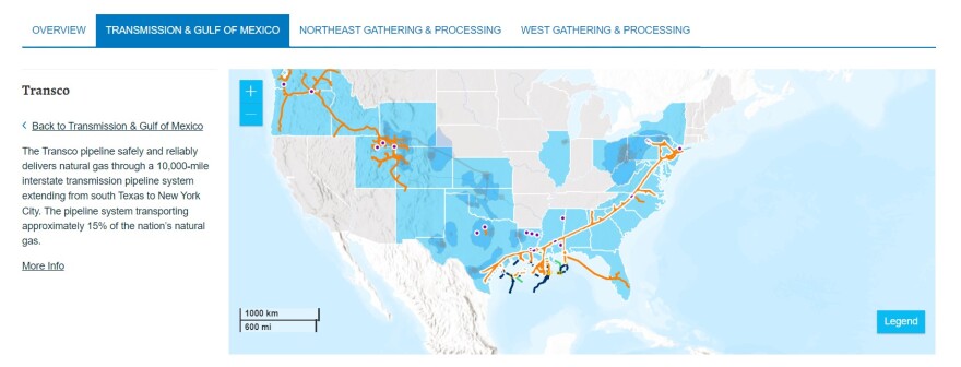 Transco Pipeline U.S. map