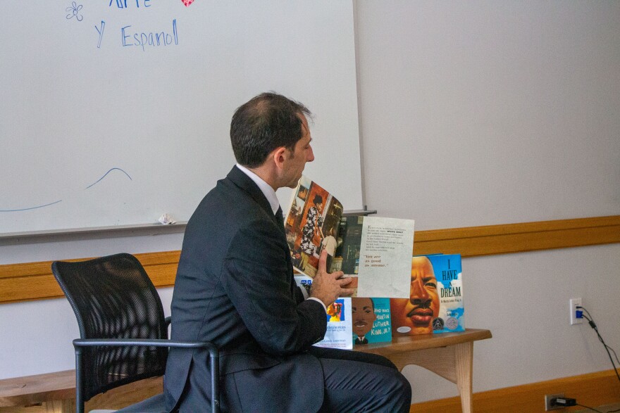 Matt Tuerk reading "Martin's Big Words" at the Allentown Library, Jan. 20, 2025.