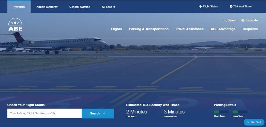 The newly designed website of the Lehigh Valley International Airport.