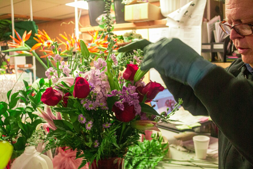 Rick Morrissey working on a bouquet