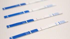 This May 10, 2018, file photo shows an arrangement of fentanyl test strips in New York.