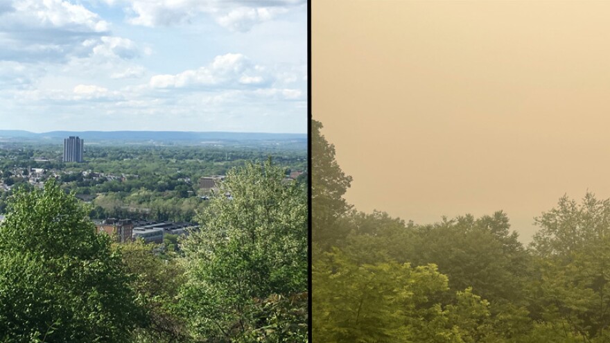 Lehigh Lookout clear day vs haze from smoke