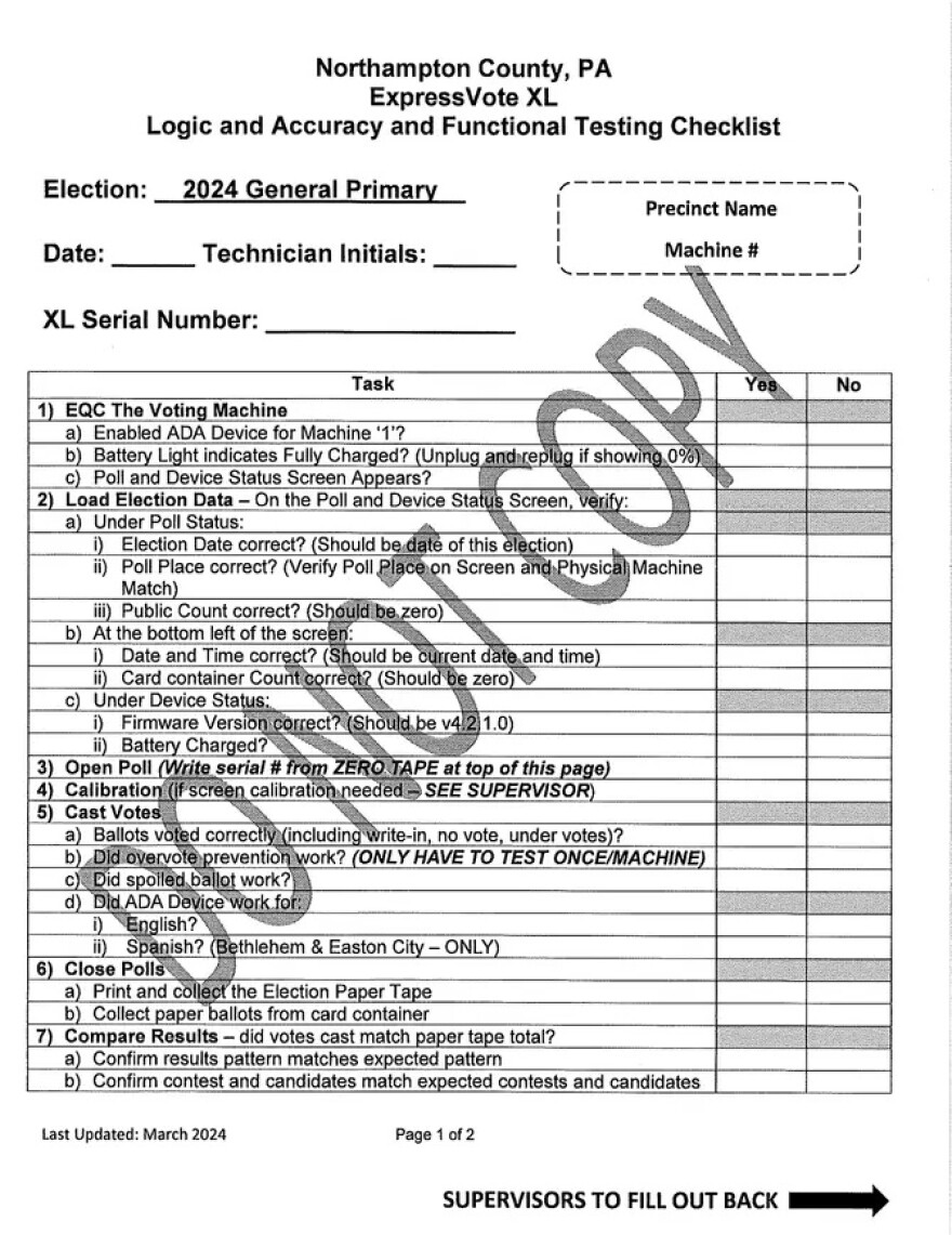 Northampton County ExpressVote checklist