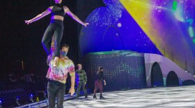 Disney on Ice performers warming up