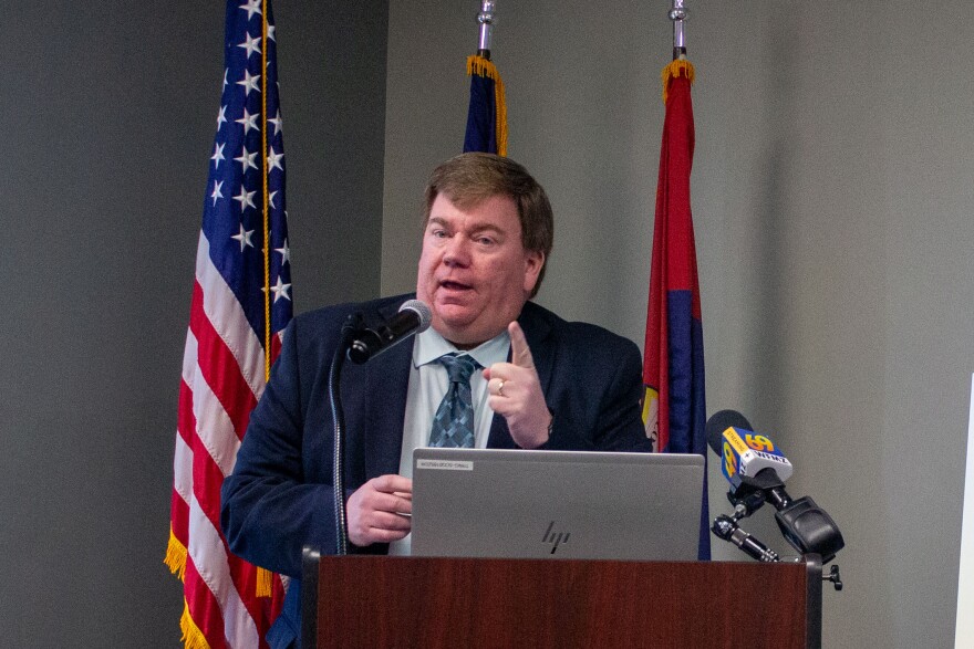 Lamont McClure speaking at a Fake is Real conference on Friday, Jan. 31, 2025.