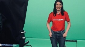 Christina Warren wears a MoviePass T-shirt, a piece of her collection of swag from dead companies.