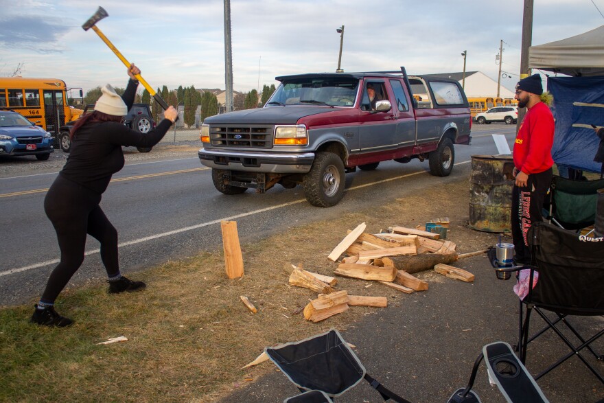 Striking workers outside Mack Trucks
