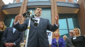 Mark Rozzi addressing a crowd as the New Speaker of the Pennsylvania House