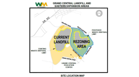 a map of the current Grand Central Landfill on on the left, touching the proposed expansion on the right. It looks sort of like a misshapen pair of lungs.