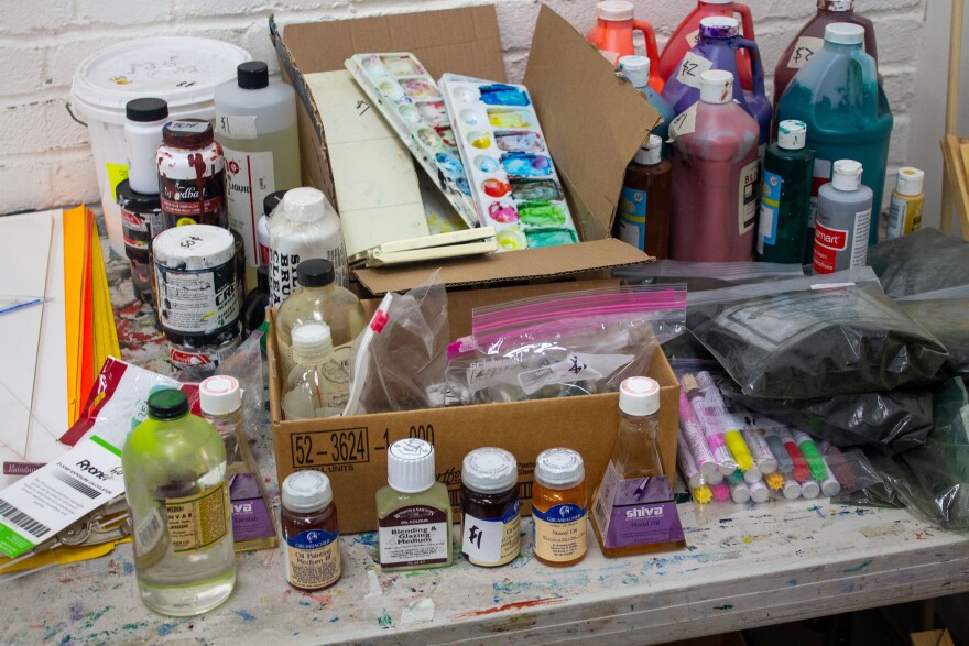 Art supplies at the Banana Factory yard sale