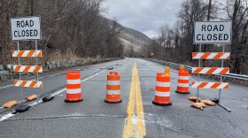 Route 611 road closed signs north of Portland