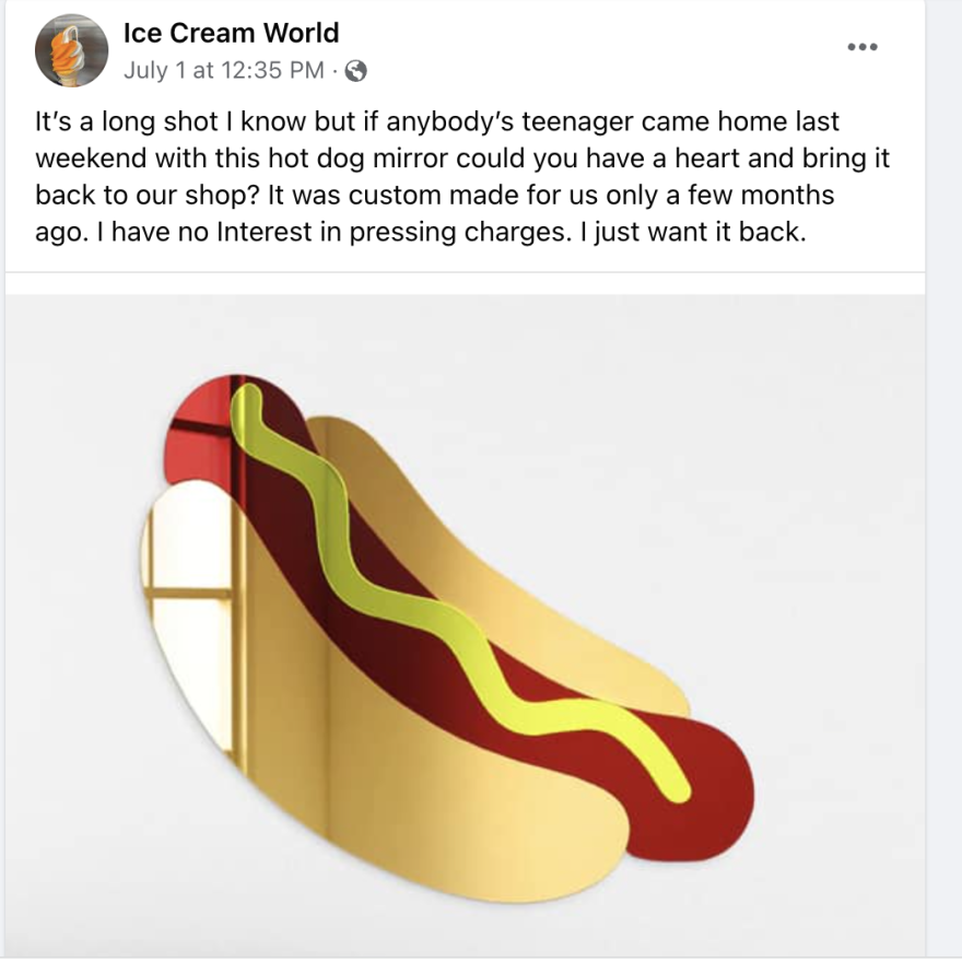 Ice Cream World facebook post