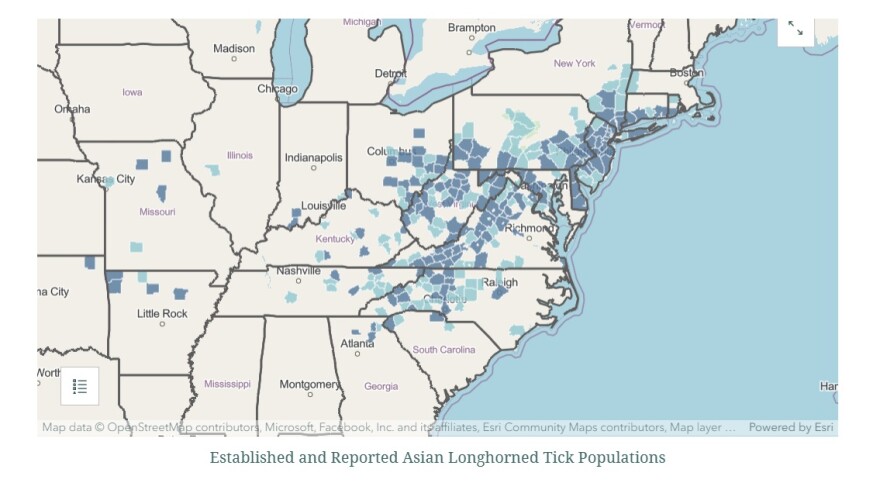 Asian Longhorned Tick map - USDA