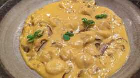Gnocchi, “Parisienne” style with butternut squash cream, and Primordia Farm mushrooms.