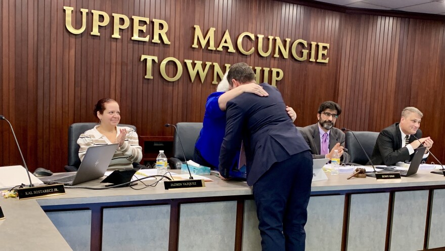 Former Upper Macungie Supervisor Kathy Rader hugs State Rep. Ryan Mackenzie.