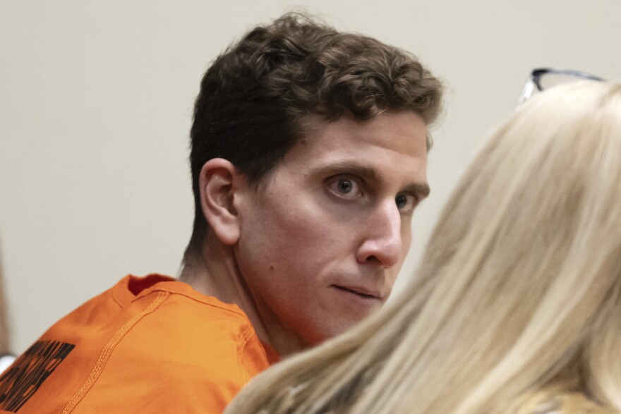 Bryan Kohberger, left, who is accused of killing four University of Idaho students in November 2022, looks toward his attorney, public defender Anne Taylor, right, during a hearing in Latah County District Court, Jan. 5, 2023, in Moscow, Idaho.