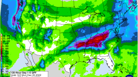 Map showing rainfall totals over the next 5 days