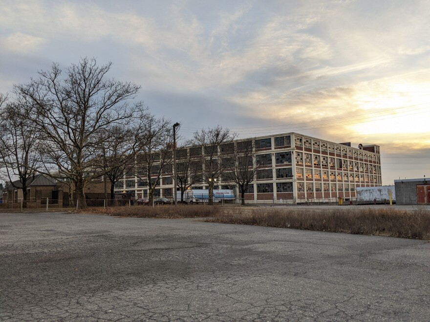 Wilson Borough Dixie Cup building sits behind a sunset.jpg