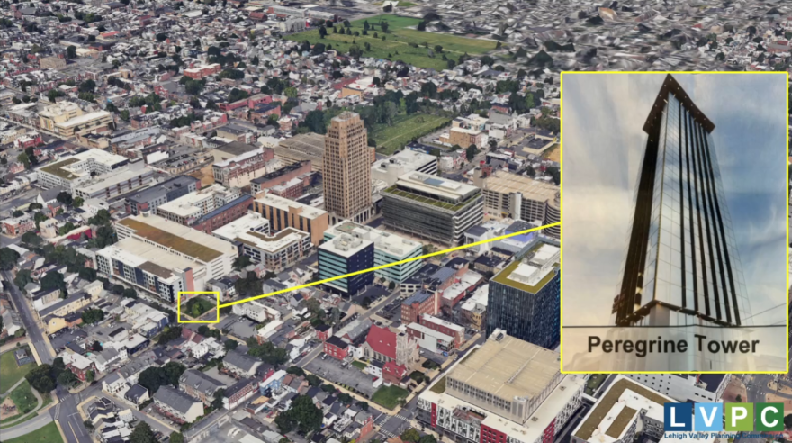 A top-down view of the proposed Peregrine Tower location