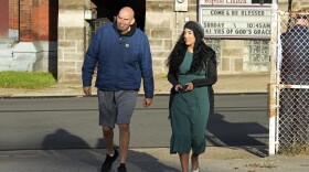 Pennsylvania Lt. Gov. John Fetterman and wife Gisele arrive to vote in Braddock, Pa, Tuesday, Nov. 8.