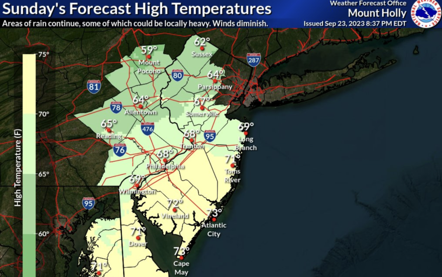 Temperature map from National Weather Service for 09-24-23