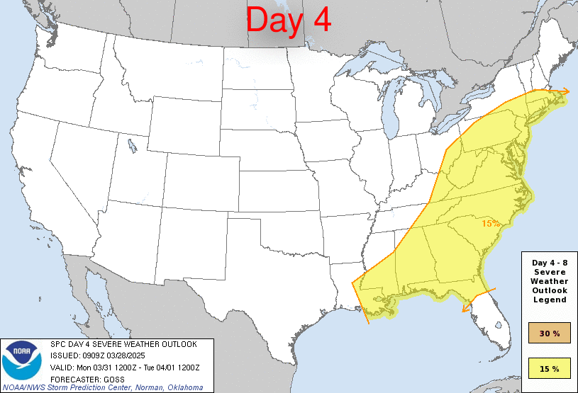 SPC Monday severe weather outlook