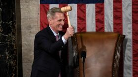The newly elected speaker of the House of Representatives, Kevin McCarthy, holds the gavel on Jan. 7.