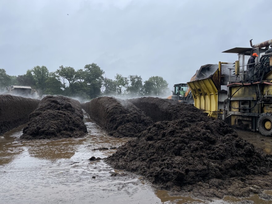 Compost smokes at To-Jo Mushrooms in Avondale, Pennsylvania.