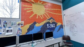 A mosaic in the computer lab at 5280 High School in Denver. Colorado's only high school with a recovery program opened in 2018 as a public charter school and today enrolls more than 100 students.