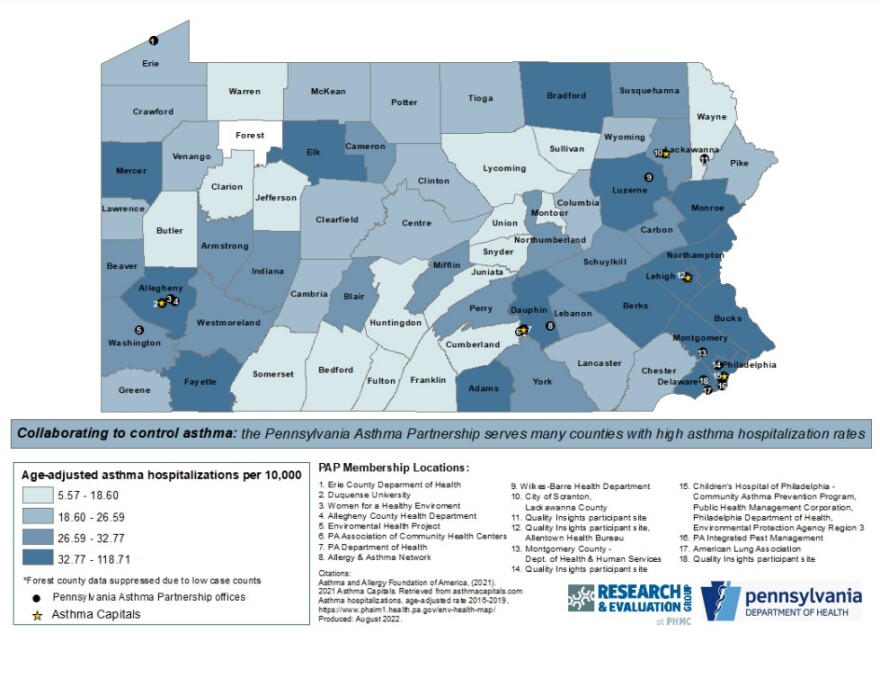 PA DOH Asthma hospitalization rates