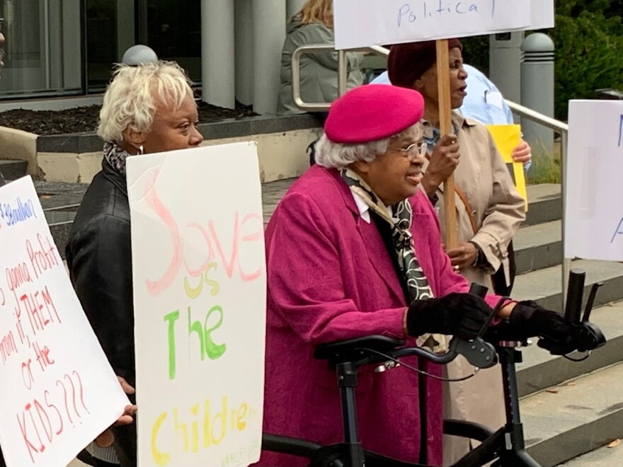 Bethlehem NAACP President Esther Lee at Stanford rally in October 2022
