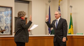 Chris Defrain takes his oath to join the Emmaus Borough Council on Monday, January 6th, 2025.