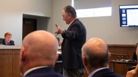 J.P. Mascaro, surrounded by his business associates, makes his company's pitch to South Whitehall Township's board in a Monday night meeting.