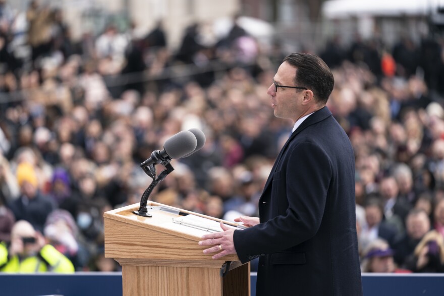 Democratic Gov. Josh Shapiro speaks after taking the oath of office to become Pennsylvania's 48th governor, Tuesday, Jan. 17, 2023, at the state Capitol in Harrisburg, Pa. 