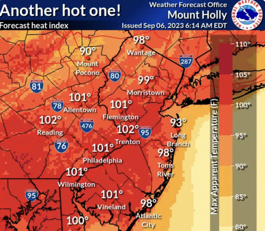 Heat index map for Sept. 6, 2023
