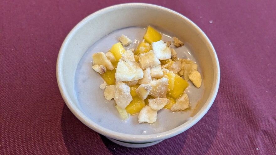 tapioca and purple sweet potato soup