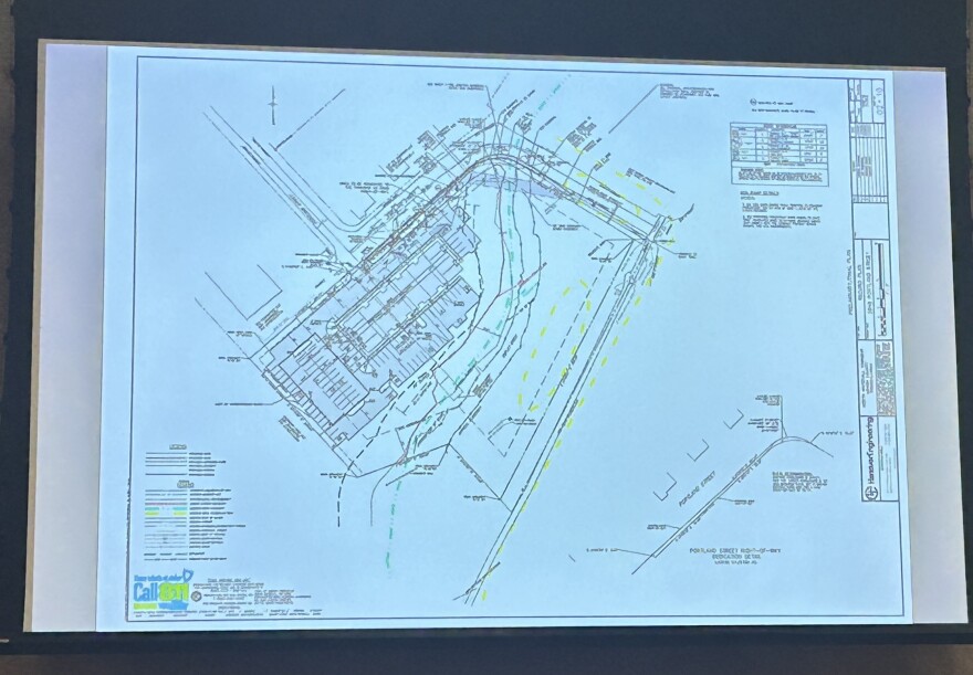 A rough blueprint of the project plans at 3498 Portland Street